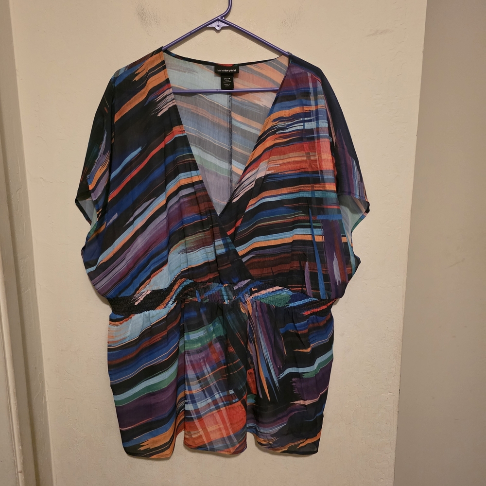Lane Bryant Womens Tunic Faux Wrap Cinched Elastic Waist size 26/28 Multicolor
